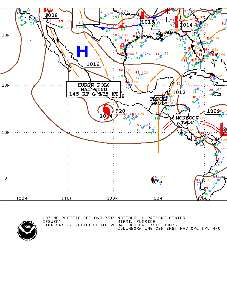 Situación general del Pacífico Este - tormentas tropicales y áreas de vigilancia