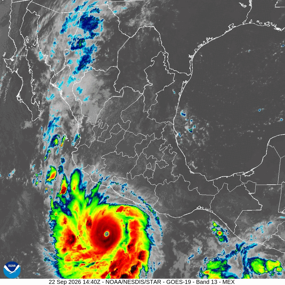 GOES-19 Infrarrojo Banda 13 Mexico - visión nocturna de tormentas