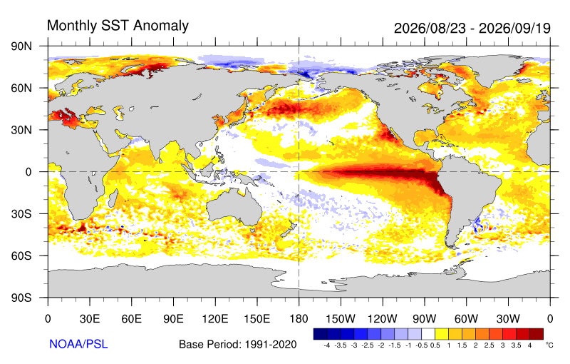 Anomalía de temperatura superficial del mar